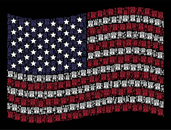 Стилизованная композиция Дяди Сэма Хэта, размахивающая американским флагом — стоковый вектор