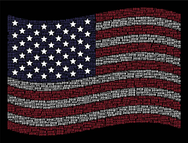 Usa vlag zwaaien gestileerde samenstelling van 2018 jaar tekst — Stockvector