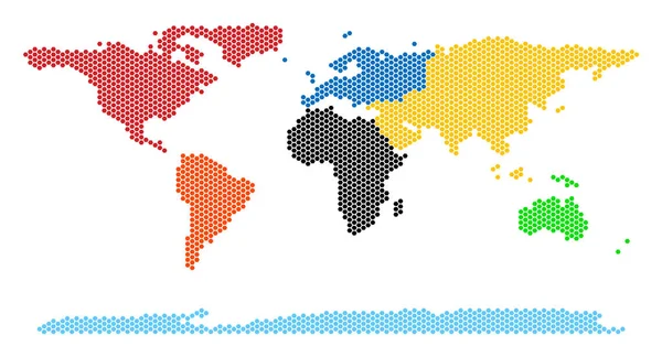 Mapa del continente mundial de panal de abeja — Vector de stock