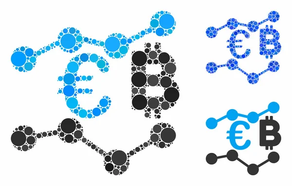 Euro Bitcoin отображает икону круговых точек мозаики — стоковый вектор