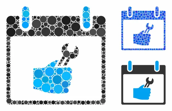 Skiftnyckel service hand kalenderdag Sammansättning ikonen för cirklar — Stock vektor