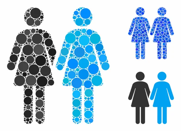 Lesbiskt par Sammansättning Ikon av Circle Dots — Stock vektor