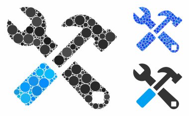 Çember Noktaların Çekiç ve İngiliz Anahtarı Kompozisyon Simgesi