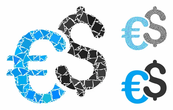 Euro et Dollar devise Mosaic Icône de pièces ragged — Image vectorielle