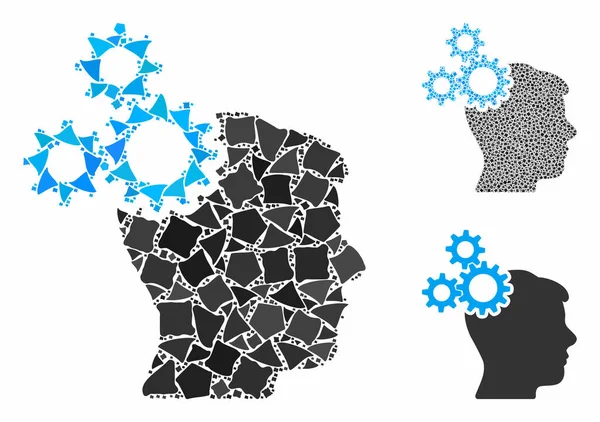 Engrenagens cerebrais Composição Ícone de peças desiguais —  Vetores de Stock