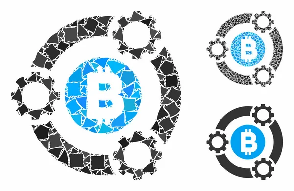 Bitcoin piscina colaboração Mosaic Ícone de itens abruptos —  Vetores de Stock