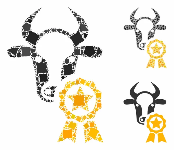 Cow award Mosaic Icon of Unequal Parts — Stock Vector