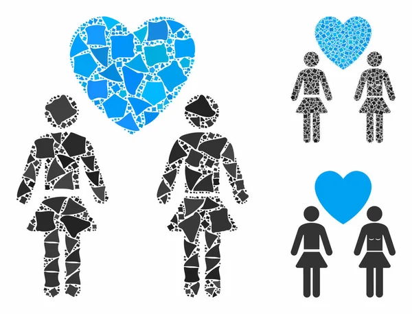 Lesbianas amor par mosaico icono de Raggy artículos — Vector de stock