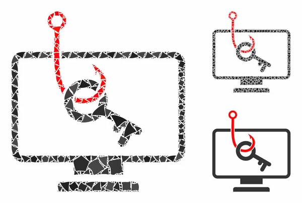 Tecla de computadora phishing mosaico icono de piezas irregulares — Vector de stock
