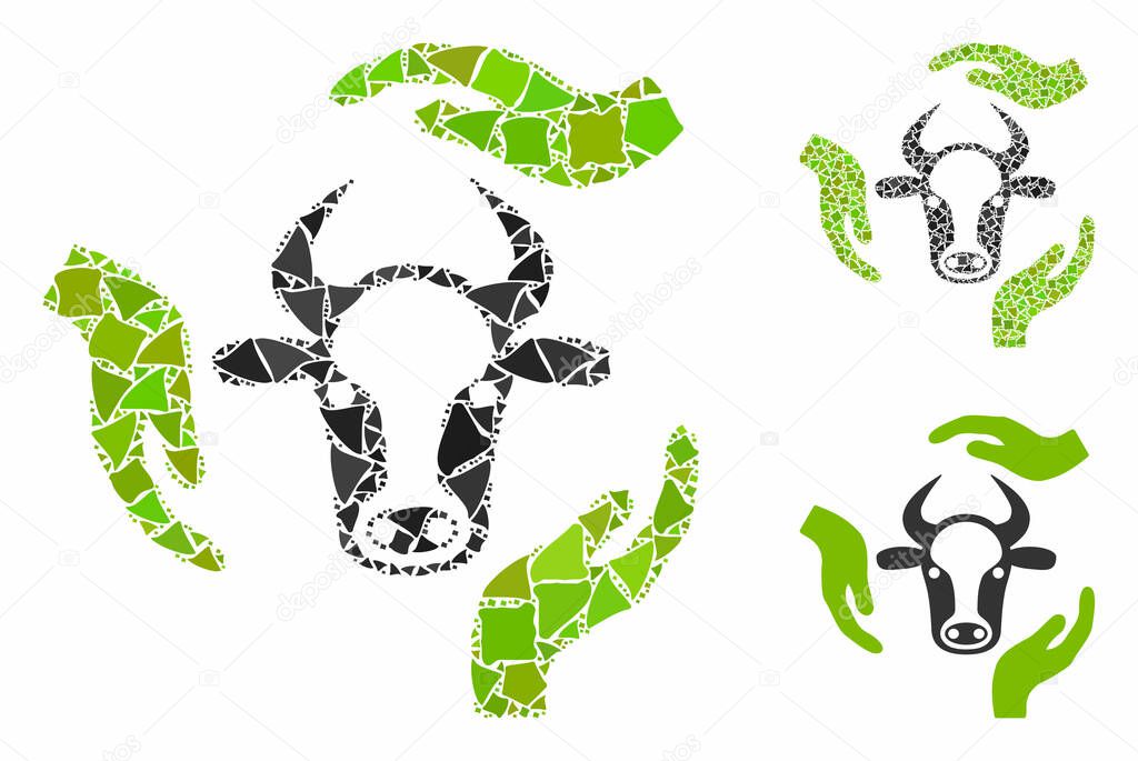 Cow care hands Composition Icon of Rugged Pieces