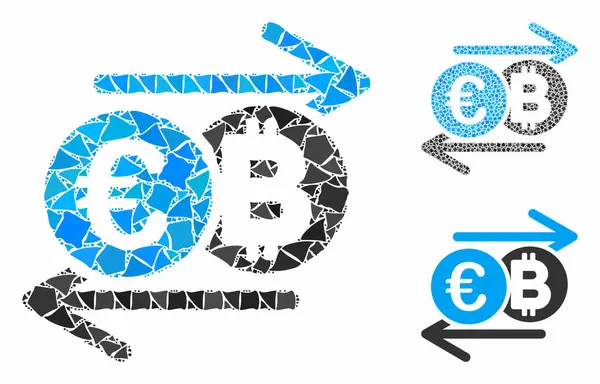 Euro Bitcoin verandering Samenstelling pictogram van ruwe stukken — Stockvector