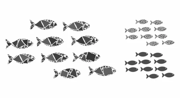 Escuela de peces Mosaico Icono de Artículos andrajosos — Vector de stock