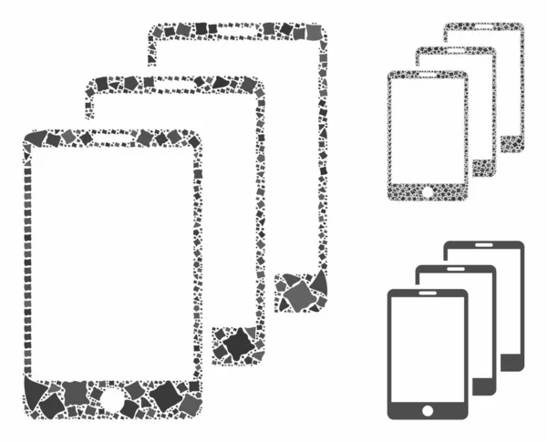 Smartphones Mosaik Ikon av skumpiga föremål — Stock vektor