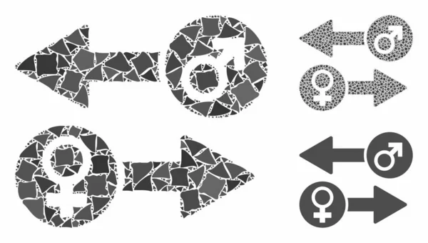 Gender Exchange Mosaik aus buckligen Stücken — Stockvektor
