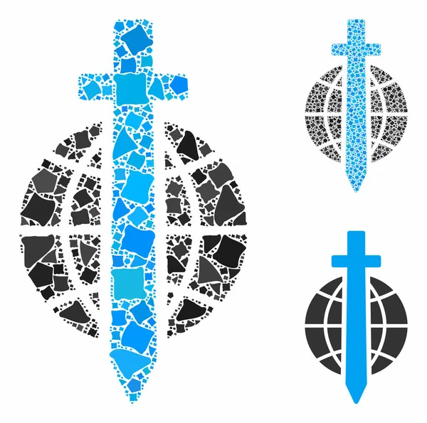Sword globe Mosaic Icône de Ragged Elements — Image vectorielle