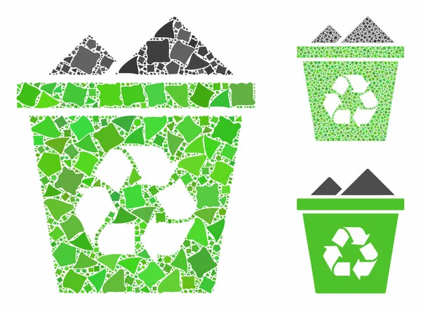 Pełny recykling kosza Skład Ikona surowych kawałków — Wektor stockowy