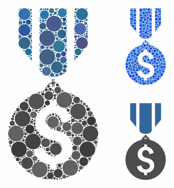 Composición de la medalla del dólar icono de los puntos del círculo — Vector de stock
