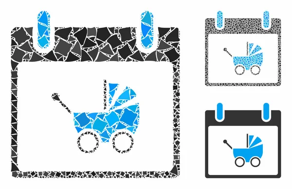 Baby carriage calendar day Composition Icon of Irregular Pieces — Stock Vector