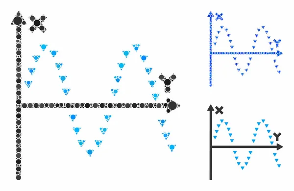 Icono de mosaico de parcela de seno punteado de elementos esféricos — Vector de stock