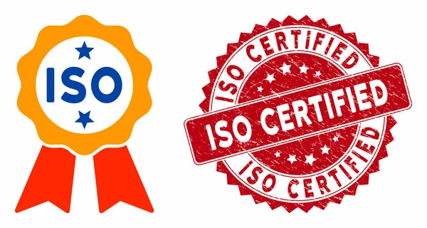 Сертифицированная икона ИСО с оттиснутой печатью ИСО — стоковый вектор