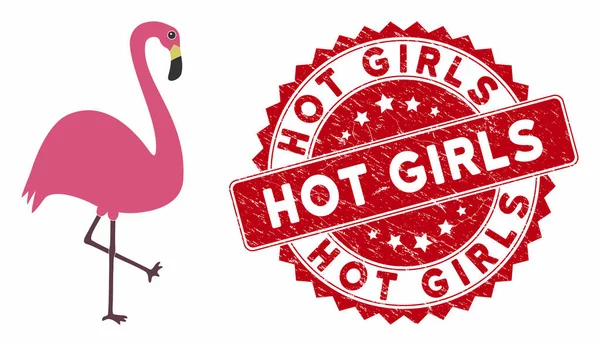 Flamingo-Vogel-Ikone mit Not-Hot-Girls-Stempel — Stockvektor
