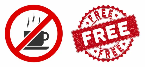 Stop Icône de café avec Sceau gratuit rayé — Image vectorielle