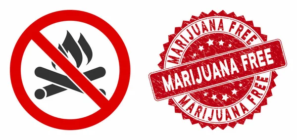 Keine Lagerfeuer-Ikone mit zerkratzter Marihuana-Gratismarke — Stockvektor