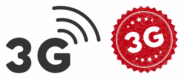 Ícone 3G com Selo 3G Arranhado — Vetor de Stock
