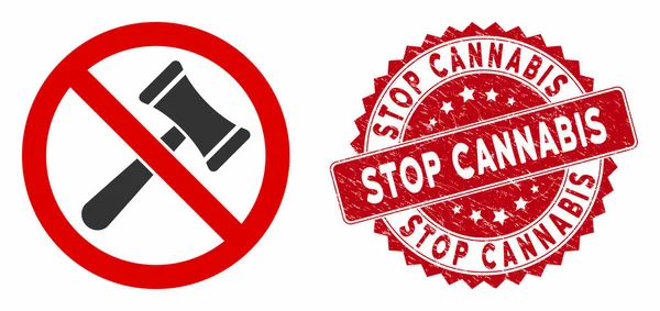 Icono de No Propuestas con Sello de Cannabis Scratched Stop — Vector de stock