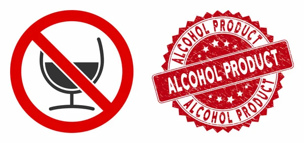 No Wine Glass Icon with Scratched Alcohol Product Seal — Stockový vektor