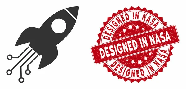 Elektronisk raket ikon med nöd Designad i Nasa frimärke — Stock vektor