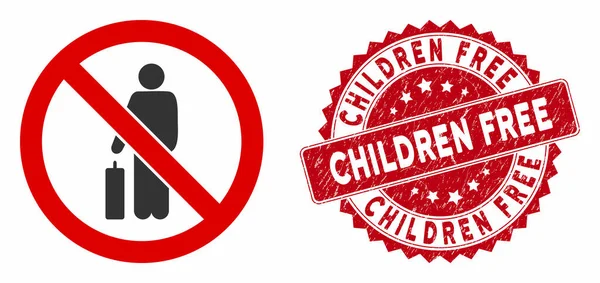 No Passenger Icon with Distress Children Free Stamp — Stock Vector