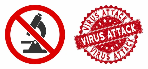 Pas d'icône de microscope avec Grunge Virus Attack Stamp — Image vectorielle