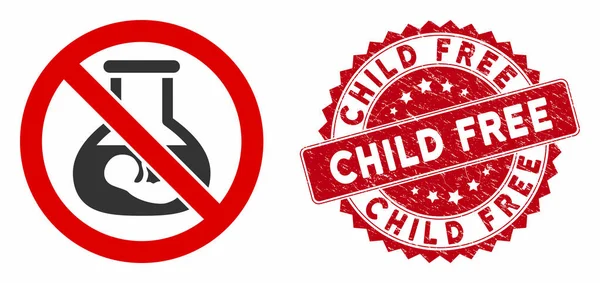 No Extracorporeal Children Icon with Grunge Child Free Stamp — Stock Vector