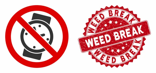 No Watches Icon with Textured Weed Break Stamp — Stock Vector