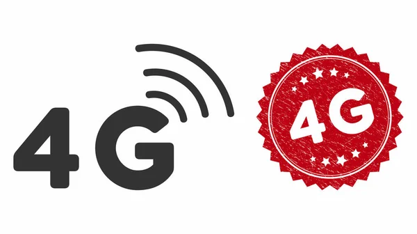 4g Icon with Textured 4g Seal — 图库矢量图片