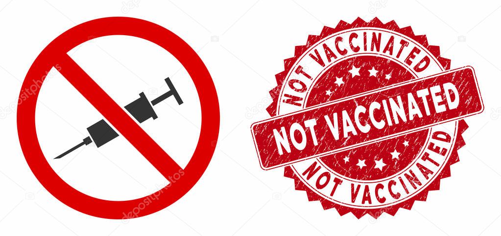 No Injection Icon with Scratched Not Vaccinated Stamp