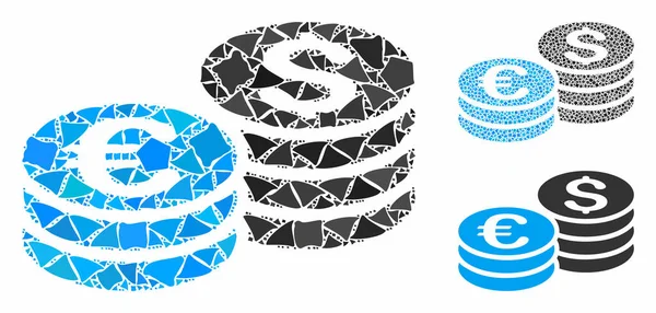 Dollar et Euro pile de pièces Composition Icône de Pièces Tremulantes — Image vectorielle