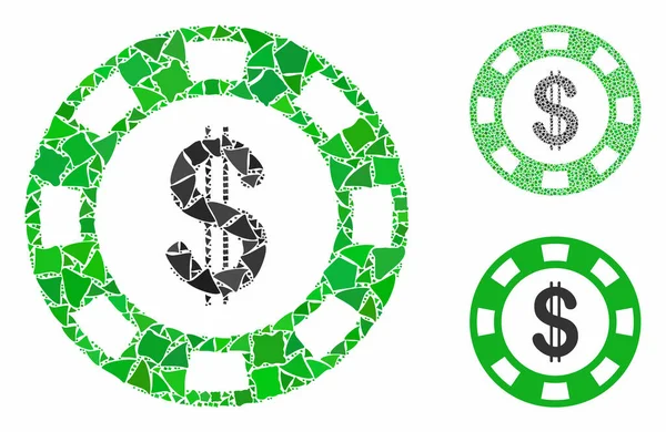 Dollar casino chip Samenstelling Ikoon van ruwe stukken — Stockvector