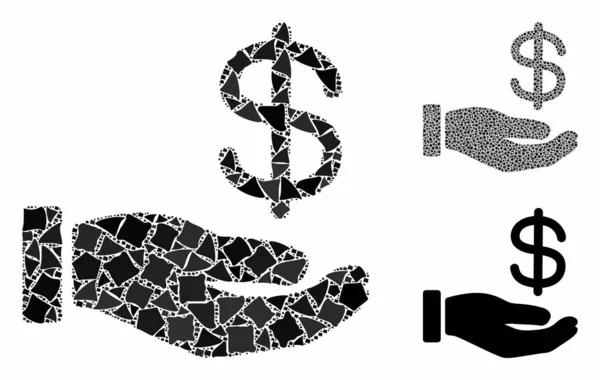 Dollaro mano di pagamento Mosaico Icona di oggetti robusti — Vettoriale Stock