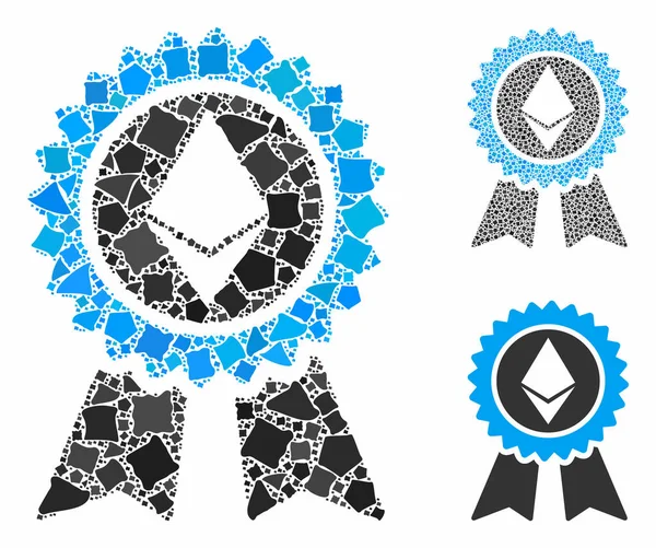 Selo de recompensa Ethereum Ícone mosaico de peças desiguais —  Vetores de Stock