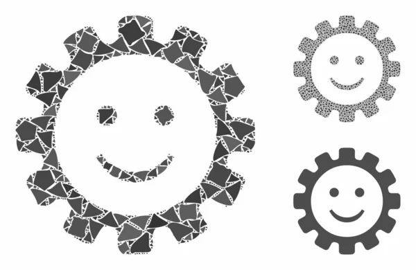 Gear χαμόγελο smiley Ψηφιδωτό εικονίδιο των απότομων στοιχείων — Διανυσματικό Αρχείο