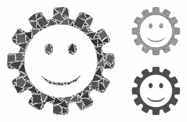 Zahnrad Lächeln Smiley Komposition Symbol der ungleichen Elemente — Stockvektor