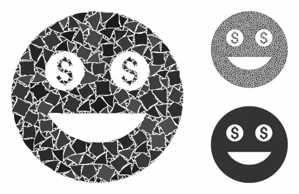 Dinheiro smiley Mosaic Ícone de itens abruptos — Vetor de Stock
