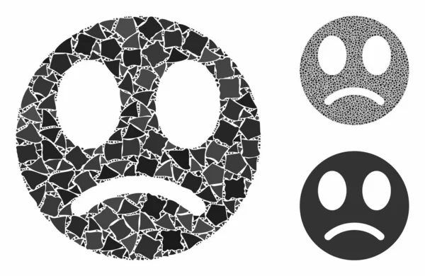 Trauriges Smiley-Mosaik aus zerlumpten Gegenständen — Stockvektor