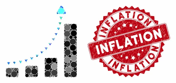 Gráfico de barras de mosaico Tendencia positiva con sello de inflación rayado — Archivo Imágenes Vectoriales