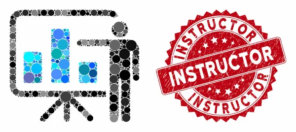 Collage-Balkendiagramm-Präsentation mit strukturiertem Instruktor-Siegel — Stockvektor