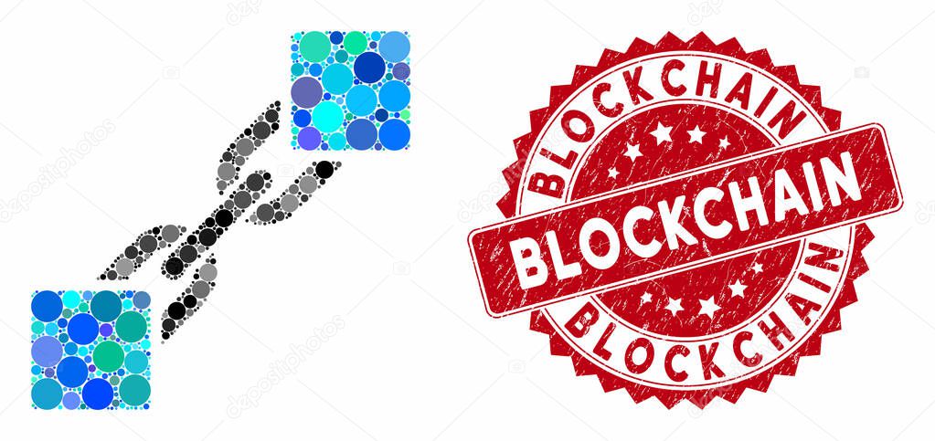Collage Blockchain with Textured Blockchain Stamp