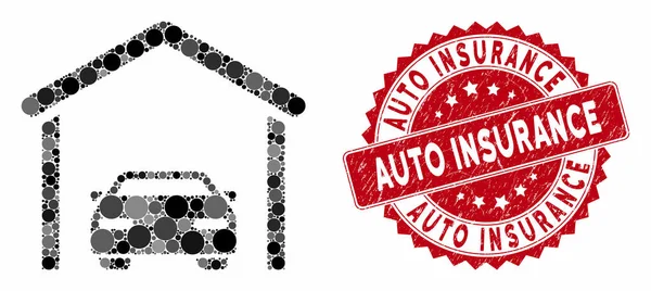 Mosaico de coches de garaje con Grunge Auto Insurance Seal — Vector de stock
