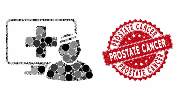 Mosaico paciente de computadora con sello de cáncer de próstata rayado — Vector de stock